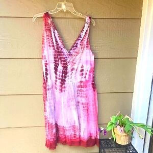 Sele Pink Sheer Chiffon Tie Dye Mini Dress 2x